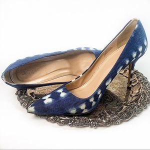 J. Crew Blue & White Tie Dye Heels Sz 9